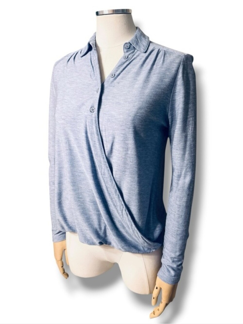 BANANA REPUBLIC Blue Long Sleeve Faux Wrap Button Front Top Size XS
